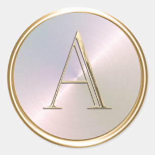 ALL INITIALS Gold Monogram on Rainbow Classic Round Sticker