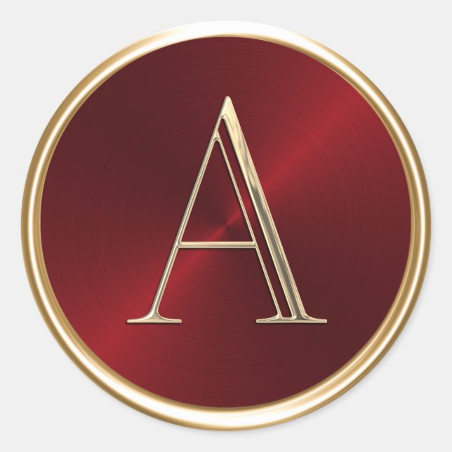 ALL INITIALS Gold Monogram on Red Classic Round Sticker (Front)