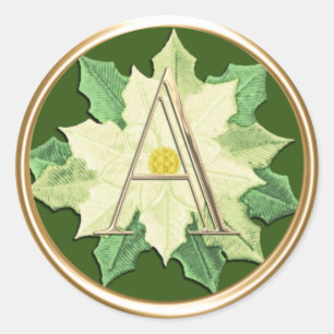 ALL INITIALS Gold Monogram on White Poinsettia Classic Round Sticker