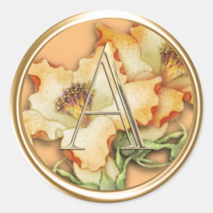 ALL INITIALS Gold Monogram Orange Lillies Classic Round Sticker