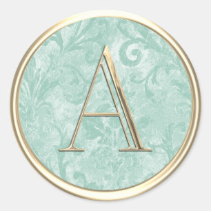 ALL INITIALS Gold Monogram Ornate Mint Green Classic Round Sticker