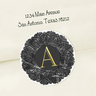 ALL INITIALS Gold Monogram Pearly Filigree Black Classic Round Sticker