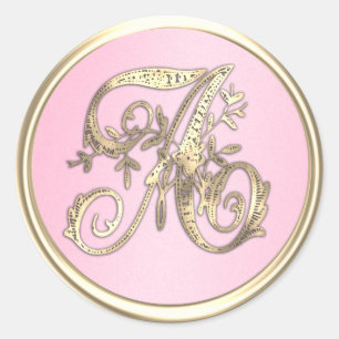 All Initials Gold Monogram Pink Classic Round Sticker