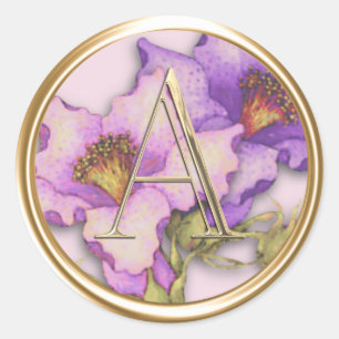 ALL INITIALS Gold Monogram Pink Purple Lillies Classic Round Sticker