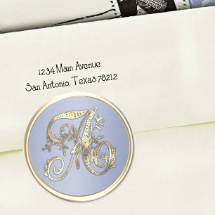 All Initials Gold Monogram Pretty Blue  Classic Round Sticker