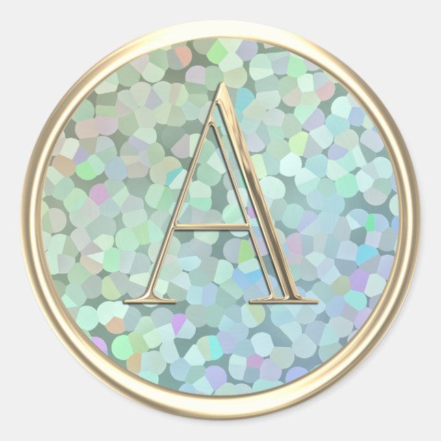 ALL INITIALS Gold Monogram Rainbow Iridescent Classic Round Sticker (Front)