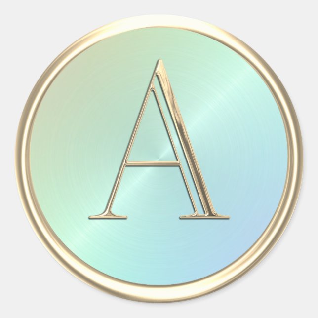 ALL INITIALS Gold Monogram Rainbow Iridescent  Classic Round Sticker (Front)