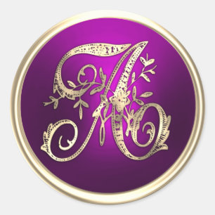 All Initials Gold Monogram Raspberry Classic Round Sticker
