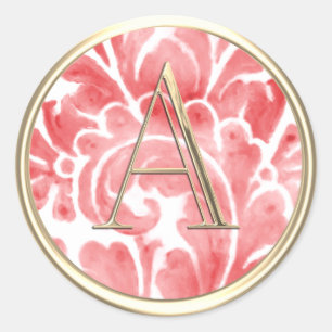 ALL INITIALS Gold Monogram Red Plume Classic Round Sticker
