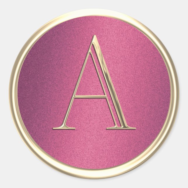 ALL INITIALS Gold Monogram Rose Pink Shimmer Classic Round Sticker (Front)