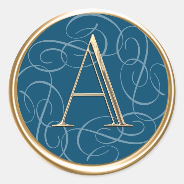 ALL INITIALS Gold Monogram Swirlie on Any Colour Classic Round Sticker (Front)