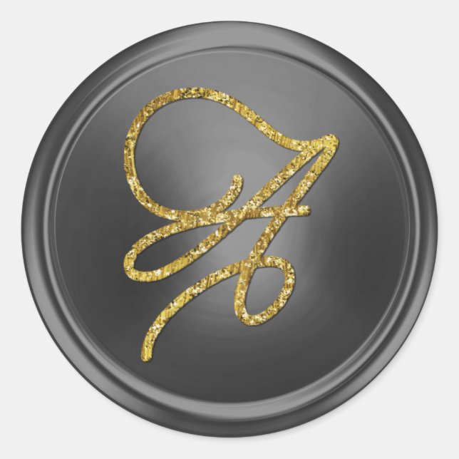 ALL INITIALS Gold Script Monogram Dark Gray Classic Round Sticker (Front)