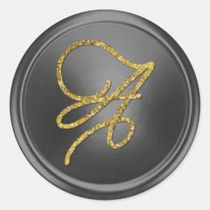 ALL INITIALS Gold Script Monogram Dark Grey Classic Round Sticker