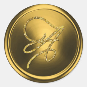 ALL INITIALS Gold Script Monogram Gold Classic Round Sticker