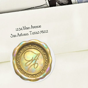 ALL INITIALS Gold Script Monogram Iridescent Gold Classic Round Sticker