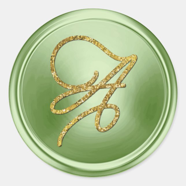 ALL INITIALS Gold Script Monogram Light Green Classic Round Sticker (Front)