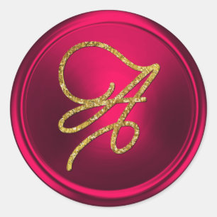 ALL INITIALS Gold Script Monogram Magenta Classic Round Sticker