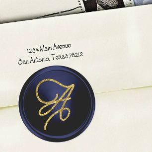 ALL INITIALS Gold Script Monogram Navy Blue Classic Round Sticker