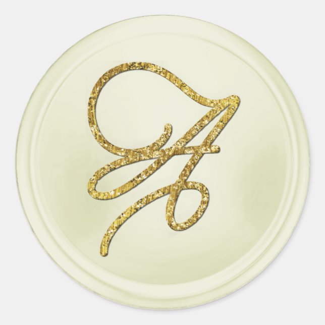 ALL INITIALS Gold Script Monogram Off White Classic Round Sticker (Front)