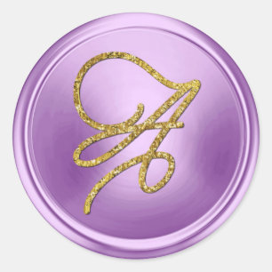 ALL INITIALS Gold Script Monogram Orchid Purple Classic Round Sticker