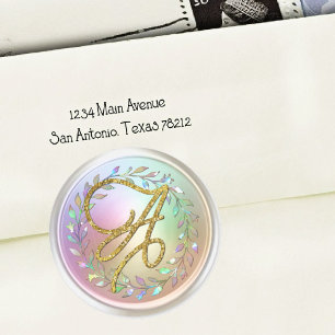 ALL INITIALS Gold Script Monogram Pearly Wreath Classic Round Sticker