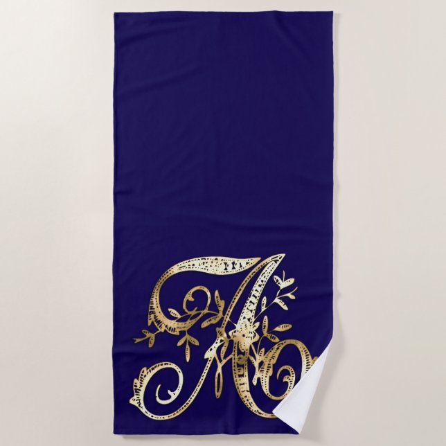 All Initials Here You Choose Colour with Gold Beach Towel (Front)