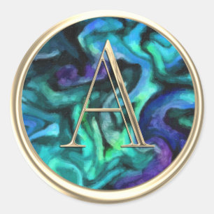 ALL INITIALS Monogram Abstract Blue Purple Aqua Classic Round Sticker
