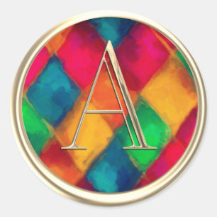 ALL INITIALS Monogram Colourful Harlequin Diamonds Classic Round Sticker