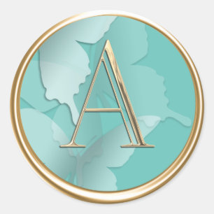 ALL INITIALS Monogram Glass Butterflies Any Colour Classic Round Sticker