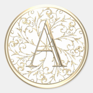 ALL INITIALS Monogram Gold Delicate Ornate Classic Round Sticker
