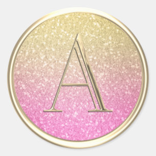 ALL INITIALS Monogram Ombre Glitter Hot Pink Classic Round Sticker
