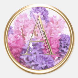 ALL INITIALS  Monogram Pink Purple Hyacinth Classic Round Sticker