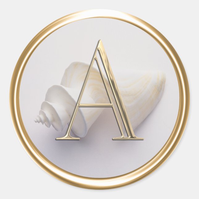 ALL INITIALS Monogram Shell Beach Ocean Tropical Classic Round Sticker (Front)
