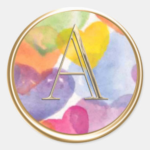 ALL INITIALS Monogram Watercolor Hearts Classic Round Sticker