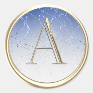 ALL INITIALS Monogram White Blue Ombre Glittery Classic Round Sticker