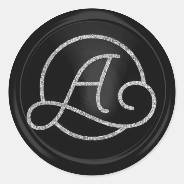 ALL INITIALS Silver Circle Monogram Black Classic Round Sticker (Front)
