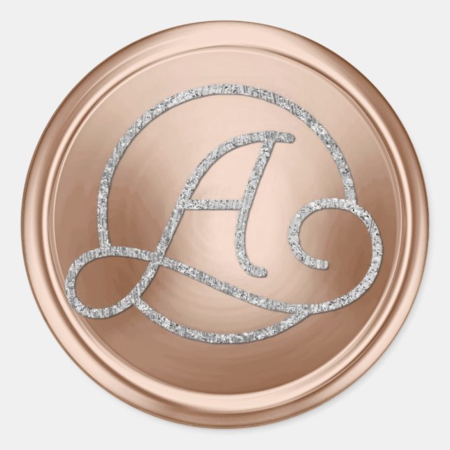 ALL INITIALS Silver Circle Monogram Blush Pink Classic Round Sticker (Front)
