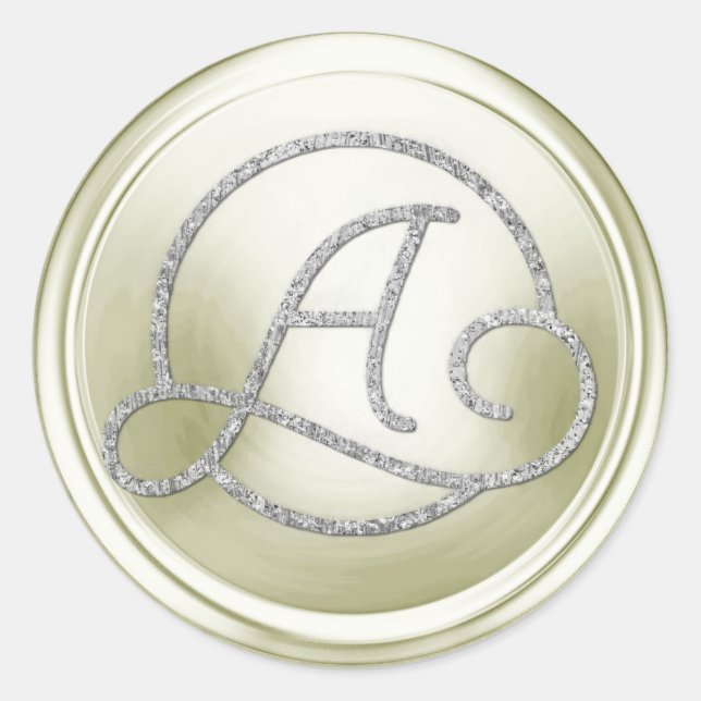 ALL INITIALS Silver Circle Monogram Cream Classic Round Sticker (Front)