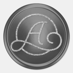 ALL INITIALS Silver  Circle Monogram Dark Grey Classic Round Sticker