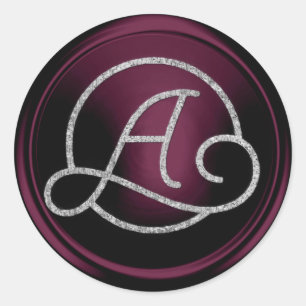 ALL INITIALS Silver Circle Monogram Dark Plum Classic Round Sticker