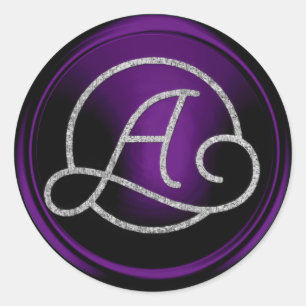 ALL INITIALS Silver Circle Monogram Dark Purple Classic Round Sticker