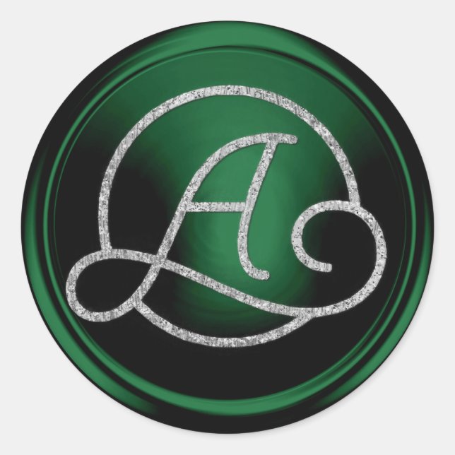 ALL INITIALS Silver Circle Monogram Emerald Green Classic Round Sticker (Front)