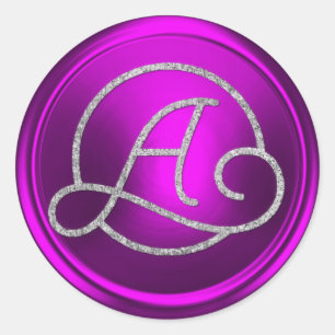 ALL INITIALS Silver Circle  Monogram Fuchsia  Classic Round Sticker