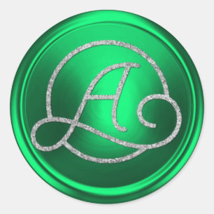 ALL INITIALS Silver Circle Monogram Kelly Green Classic Round Sticker