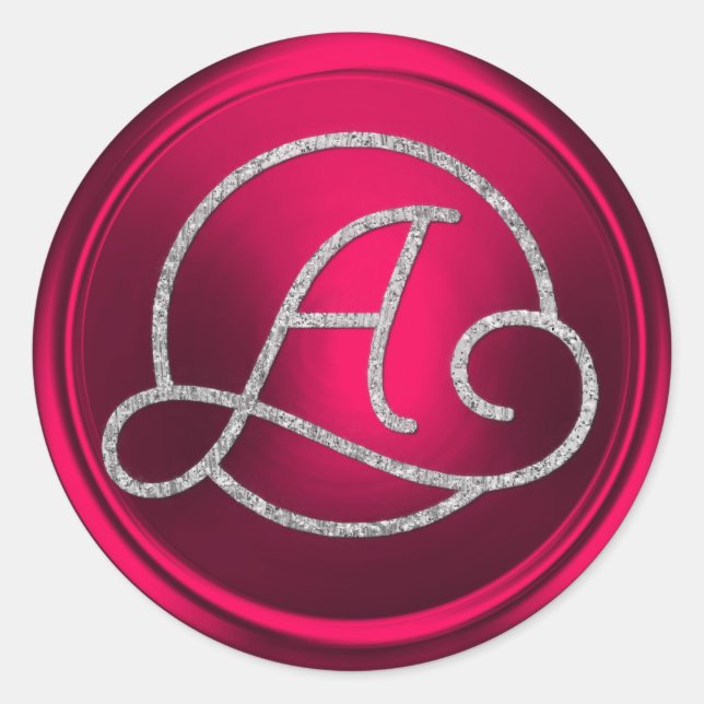 ALL INITIALS Silver Circle  Monogram Magenta Classic Round Sticker (Front)