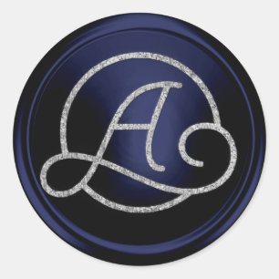 ALL INITIALS Silver Circle Monogram Navy Blue Classic Round Sticker