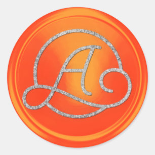 ALL INITIALS Silver Circle  Monogram Orange Classic Round Sticker