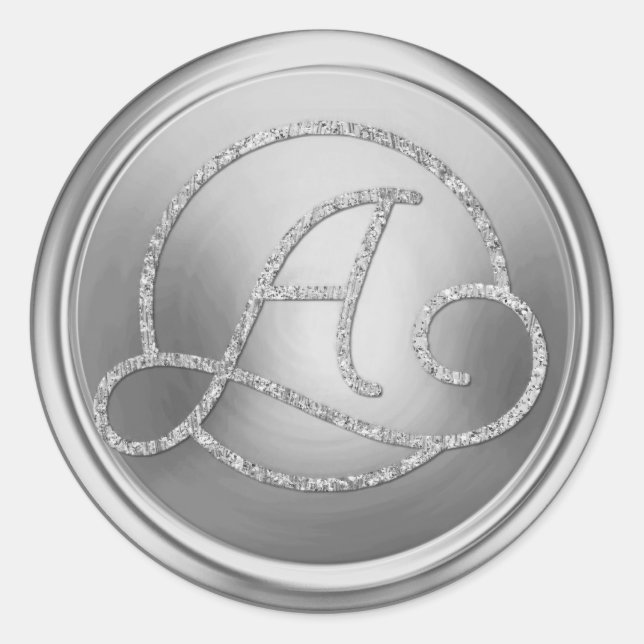 ALL INITIALS Silver Circle Monogram Silver Classic Round Sticker (Front)