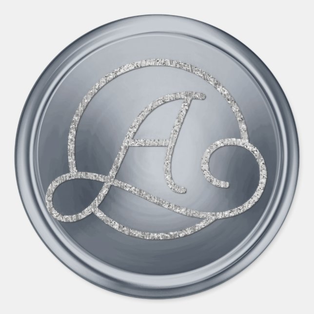 ALL INITIALS Silver Circle Monogram Slate Blue Classic Round Sticker (Front)