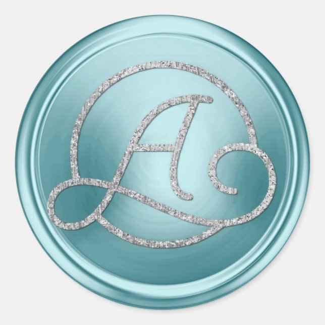 ALL INITIALS Silver Circle Monogram Soft Blue Classic Round Sticker (Front)